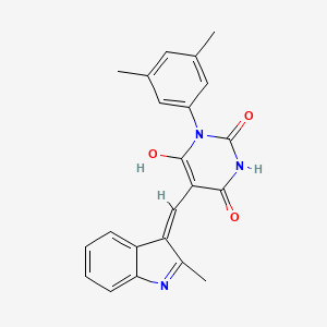 molecular formula C22H19N3O3 B6016378 (5Z)-1-(3,5-dimethylphenyl)-5-[(2-methyl-1H-indol-3-yl)methylidene]-1,3-diazinane-2,4,6-trione 