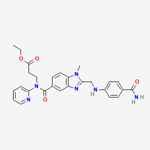 molecular formula C27H28N6O4 B601649 ethyl 3-(2-((4-carbamoylphenylamino)methyl)-1-methyl-N-(pyridin-2-yl)-1H-benzo[d]imidazole-5-carboxamido)propanoate CAS No. 1422435-41-3