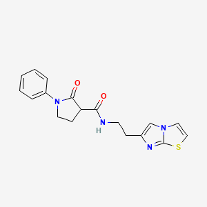 molecular formula C18H18N4O2S B6016653 N-(2-imidazo[2,1-b][1,3]thiazol-6-ylethyl)-2-oxo-1-phenyl-3-pyrrolidinecarboxamide 