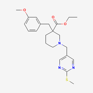 molecular formula C22H29N3O3S B6016734 ethyl 3-(3-methoxybenzyl)-1-{[2-(methylthio)-5-pyrimidinyl]methyl}-3-piperidinecarboxylate 
