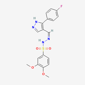 molecular formula C18H17FN4O4S B6017903 N'-{[3-(4-fluorophenyl)-1H-pyrazol-4-yl]methylene}-3,4-dimethoxybenzenesulfonohydrazide 