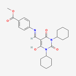 molecular formula C25H31N3O5 B6017996 methyl 4-{[(1,3-dicyclohexyl-2,4,6-trioxotetrahydro-5(2H)-pyrimidinylidene)methyl]amino}benzoate 