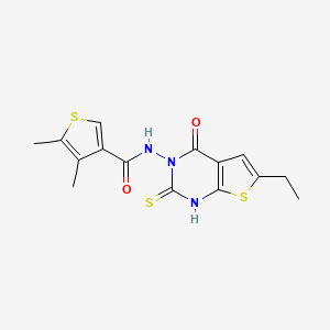 molecular formula C15H15N3O2S3 B6018082 N-(6-ethyl-2-mercapto-4-oxothieno[2,3-d]pyrimidin-3(4H)-yl)-4,5-dimethyl-3-thiophenecarboxamide 