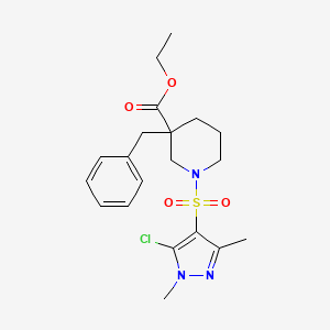molecular formula C20H26ClN3O4S B6018194 ethyl 3-benzyl-1-[(5-chloro-1,3-dimethyl-1H-pyrazol-4-yl)sulfonyl]-3-piperidinecarboxylate 