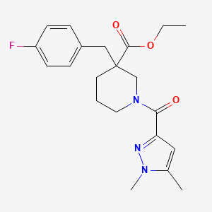 molecular formula C21H26FN3O3 B6019835 ethyl 1-[(1,5-dimethyl-1H-pyrazol-3-yl)carbonyl]-3-(4-fluorobenzyl)-3-piperidinecarboxylate 