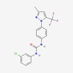 molecular formula C18H14ClF3N4O B6019873 1-(3-chlorophenyl)-3-{4-[3-methyl-5-(trifluoromethyl)-1H-pyrazol-1-yl]phenyl}urea CAS No. 956962-23-5