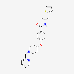 molecular formula C25H29N3O2S B6019921 N-[1-methyl-2-(2-thienyl)ethyl]-4-{[1-(2-pyridinylmethyl)-4-piperidinyl]oxy}benzamide 
