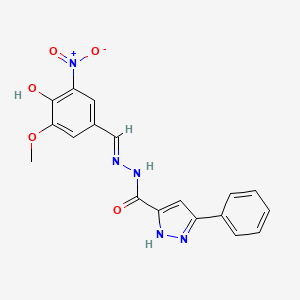 molecular formula C18H15N5O5 B6020167 N-[(E)-(4-hydroxy-3-methoxy-5-nitrophenyl)methylideneamino]-3-phenyl-1H-pyrazole-5-carboxamide 