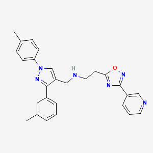 molecular formula C27H26N6O B6020199 N-{[3-(3-methylphenyl)-1-(4-methylphenyl)-1H-pyrazol-4-yl]methyl}-2-[3-(3-pyridinyl)-1,2,4-oxadiazol-5-yl]ethanamine 