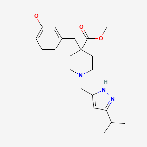 molecular formula C23H33N3O3 B6020319 ethyl 4-[(3-methoxyphenyl)methyl]-1-[(3-propan-2-yl-1H-pyrazol-5-yl)methyl]piperidine-4-carboxylate 