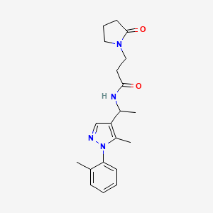 molecular formula C20H26N4O2 B6020328 N-[1-[5-methyl-1-(2-methylphenyl)pyrazol-4-yl]ethyl]-3-(2-oxopyrrolidin-1-yl)propanamide 