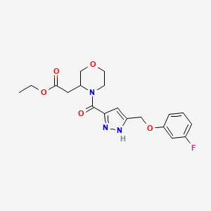 molecular formula C19H22FN3O5 B6020488 ethyl 2-[4-[5-[(3-fluorophenoxy)methyl]-1H-pyrazole-3-carbonyl]morpholin-3-yl]acetate 