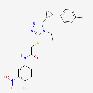 molecular formula C22H22ClN5O3S B6020528 N-(4-chloro-3-nitrophenyl)-2-({4-ethyl-5-[2-(4-methylphenyl)cyclopropyl]-4H-1,2,4-triazol-3-yl}sulfanyl)acetamide 