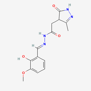 molecular formula C14H16N4O4 B6020571 N'-[(E)-(2-HYDROXY-3-METHOXYPHENYL)METHYLIDENE]-2-(3-METHYL-5-OXO-4,5-DIHYDRO-1H-PYRAZOL-4-YL)ACETOHYDRAZIDE 