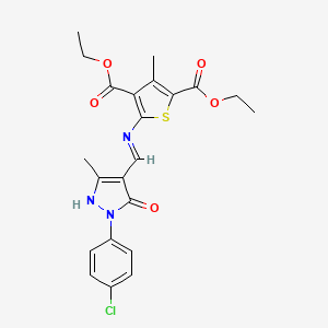 molecular formula C22H22ClN3O5S B6020661 diethyl 5-({[1-(4-chlorophenyl)-3-methyl-5-oxo-1,5-dihydro-4H-pyrazol-4-ylidene]methyl}amino)-3-methyl-2,4-thiophenedicarboxylate 