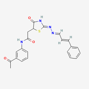molecular formula C22H20N4O3S B6020937 N-(3-acetylphenyl)-2-[(2Z)-4-oxo-2-[(E)-[(E)-3-phenylprop-2-enylidene]hydrazinylidene]-1,3-thiazolidin-5-yl]acetamide 