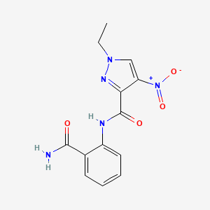molecular formula C13H13N5O4 B6020956 N-(2-carbamoylphenyl)-1-ethyl-4-nitro-1H-pyrazole-3-carboxamide 