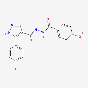 molecular formula C17H13FN4O2 B6020961 N'-[(E)-[3-(4-Fluorophenyl)-1H-pyrazol-4-YL]methylidene]-4-hydroxybenzohydrazide 