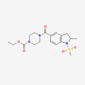 molecular formula C18H25N3O5S B6021193 Ethyl 4-(2-methyl-1-methylsulfonyl-2,3-dihydroindole-5-carbonyl)piperazine-1-carboxylate 