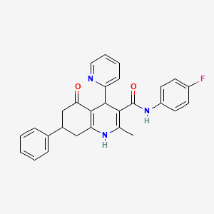 molecular formula C28H24FN3O2 B6021223 N-(4-fluorophenyl)-2-methyl-5-oxo-7-phenyl-4-(2-pyridinyl)-1,4,5,6,7,8-hexahydro-3-quinolinecarboxamide 