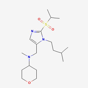 molecular formula C18H33N3O3S B6021247 N-methyl-N-[[3-(3-methylbutyl)-2-propan-2-ylsulfonylimidazol-4-yl]methyl]oxan-4-amine 