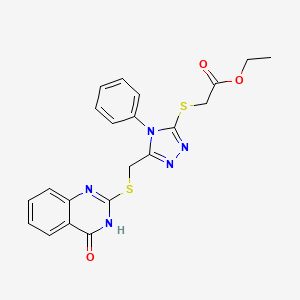 molecular formula C21H19N5O3S2 B6021316 ethyl [(5-{[(4-oxo-3,4-dihydro-2-quinazolinyl)thio]methyl}-4-phenyl-4H-1,2,4-triazol-3-yl)thio]acetate 