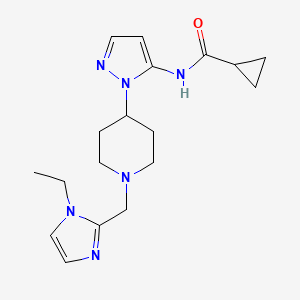 molecular formula C18H26N6O B6021435 N-[2-[1-[(1-ethylimidazol-2-yl)methyl]piperidin-4-yl]pyrazol-3-yl]cyclopropanecarboxamide 