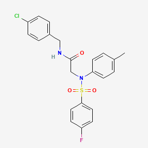 molecular formula C22H20ClFN2O3S B6021639 N~1~-(4-chlorobenzyl)-N~2~-[(4-fluorophenyl)sulfonyl]-N~2~-(4-methylphenyl)glycinamide 