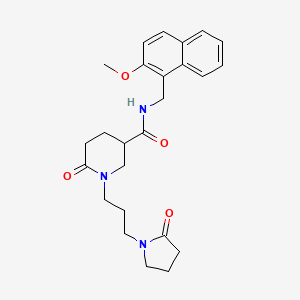 molecular formula C25H31N3O4 B6021655 N-[(2-methoxy-1-naphthyl)methyl]-6-oxo-1-[3-(2-oxo-1-pyrrolidinyl)propyl]-3-piperidinecarboxamide 