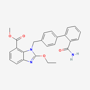 molecular formula C25H23N3O4 B602170 Methyl 1-((2'-carbamoyl-[1,1'-biphenyl]-4-yl)methyl)-2-ethoxy-1H-benzo[d]imidazole-7-carboxylate CAS No. 147404-76-0