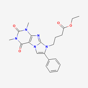molecular formula C21H23N5O4 B6022682 ETHYL 4-{1,3-DIMETHYL-2,4-DIOXO-7-PHENYL-1H,2H,3H,4H,8H-IMIDAZO[1,2-G]PURIN-8-YL}BUTANOATE 