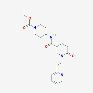 molecular formula C21H30N4O4 B6023265 ethyl 4-[({6-oxo-1-[2-(2-pyridinyl)ethyl]-3-piperidinyl}carbonyl)amino]-1-piperidinecarboxylate 