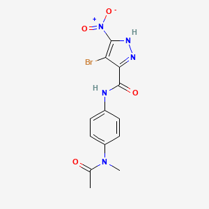 molecular formula C13H12BrN5O4 B6023337 N-{4-[acetyl(methyl)amino]phenyl}-4-bromo-5-nitro-1H-pyrazole-3-carboxamide 