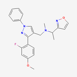 molecular formula C23H23FN4O2 B6023426 N-{[3-(2-fluoro-4-methoxyphenyl)-1-phenyl-1H-pyrazol-4-yl]methyl}-1-(3-isoxazolyl)-N-methylethanamine 