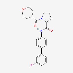 molecular formula C23H25FN2O3 B6023753 N-(3'-fluoro-4-biphenylyl)-1-(tetrahydro-2H-pyran-4-ylcarbonyl)prolinamide 