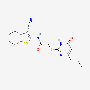 molecular formula C18H20N4O2S2 B6024251 N-(3-cyano-4,5,6,7-tetrahydro-1-benzothiophen-2-yl)-2-[(4-hydroxy-6-propylpyrimidin-2-yl)sulfanyl]acetamide 
