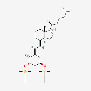 molecular formula C39H72O2Si2 B602426 ((1R,3S,E)-5-((E)-2-((1R,3aS,7aR)-7a-methyl-1-((R)-6-methylheptan-2-yl)dihydro-1H-inden-4(2H,5H,6H,7H,7aH)-ylidene)ethylidene)-4-methylenecyclohexane-1,3-diyl)bis(oxy)bis(tert-butyldimethylsilane) CAS No. 112670-85-6