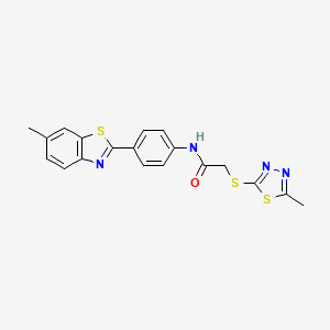 molecular formula C19H16N4OS3 B6024561 N-[4-(6-methyl-1,3-benzothiazol-2-yl)phenyl]-2-[(5-methyl-1,3,4-thiadiazol-2-yl)sulfanyl]acetamide 