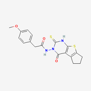 molecular formula C18H17N3O3S2 B6024604 N-(2-mercapto-4-oxo-6,7-dihydro-4H-cyclopenta[4,5]thieno[2,3-d]pyrimidin-3(5H)-yl)-2-(4-methoxyphenyl)acetamide 
