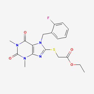 molecular formula C18H19FN4O4S B6024862 ETHYL 2-({7-[(2-FLUOROPHENYL)METHYL]-1,3-DIMETHYL-2,6-DIOXO-2,3,6,7-TETRAHYDRO-1H-PURIN-8-YL}SULFANYL)ACETATE 