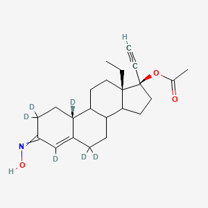 molecular formula C23H25NO3D6 B602511 [(10R,13S,17R)-2,2,4,6,6,10-hexadeuterio-13-ethyl-17-ethynyl-3-hydroxyimino-7,8,9,11,12,14,15,16-octahydro-1H-cyclopenta[a]phenanthren-17-yl] acetate CAS No. 1263194-12-2