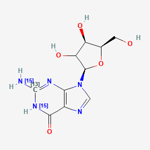 molecular formula C9[13C]H13N3[15N]2O5 B602649 2-(15N)氮杂环-9-[(2R,4R,5R)-3,4-二羟基-5-(羟甲基)氧杂环-2-基]-1H-嘌呤-6-酮 CAS No. 197227-95-5