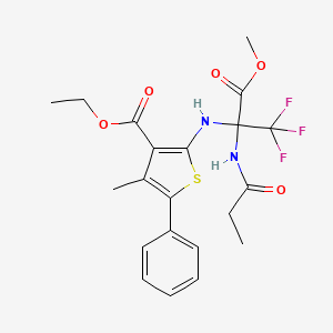 molecular formula C21H23F3N2O5S B6028081 Ethyl 4-methyl-5-phenyl-2-{[1,1,1-trifluoro-3-methoxy-3-oxo-2-(propanoylamino)propan-2-yl]amino}thiophene-3-carboxylate 
