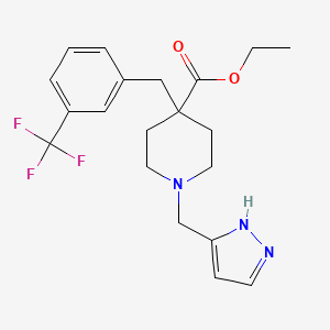 molecular formula C20H24F3N3O2 B6028635 ethyl 1-(1H-pyrazol-5-ylmethyl)-4-[[3-(trifluoromethyl)phenyl]methyl]piperidine-4-carboxylate 