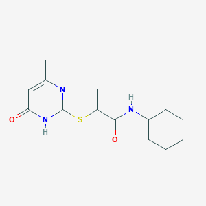 molecular formula C14H21N3O2S B6029316 N-cyclohexyl-2-[(4-methyl-6-oxo-1,6-dihydropyrimidin-2-yl)sulfanyl]propanamide 