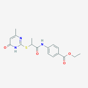 molecular formula C17H19N3O4S B6029453 Ethyl 4-({2-[(6-methyl-4-oxo-1,4-dihydropyrimidin-2-yl)sulfanyl]propanoyl}amino)benzoate 