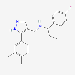 molecular formula C21H24FN3 B6029743 N-[[5-(3,4-dimethylphenyl)-1H-pyrazol-4-yl]methyl]-1-(4-fluorophenyl)propan-1-amine 