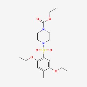 molecular formula C18H28N2O6S B603025 Ethyl 4-[(2,5-diethoxy-4-methylphenyl)sulfonyl]piperazinecarboxylate CAS No. 1206121-07-4
