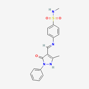 molecular formula C18H18N4O3S B6030517 N-methyl-4-[(5-methyl-3-oxo-2-phenyl-1H-pyrazol-4-yl)methylideneamino]benzenesulfonamide 