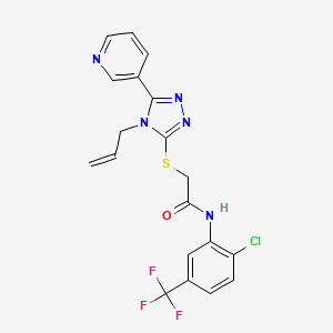 molecular formula C19H15ClF3N5OS B6030874 N-[2-chloro-5-(trifluoromethyl)phenyl]-2-{[4-(prop-2-en-1-yl)-5-(pyridin-3-yl)-4H-1,2,4-triazol-3-yl]sulfanyl}acetamide 